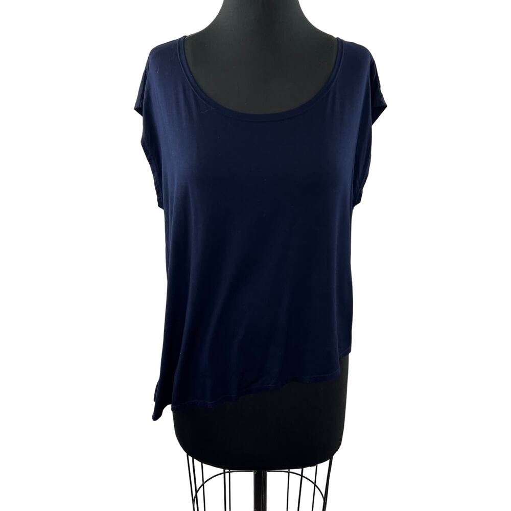 FEEL THE PIECE by Terre Jacobs Navy Short Sleeve Scoop Neck Asymmetrical Top S